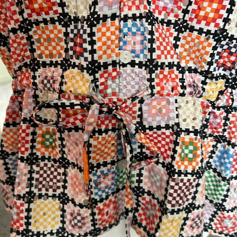 NWT Maeve Anthropologie Granny Square Pattern shirt M - Picture 4 of 11
